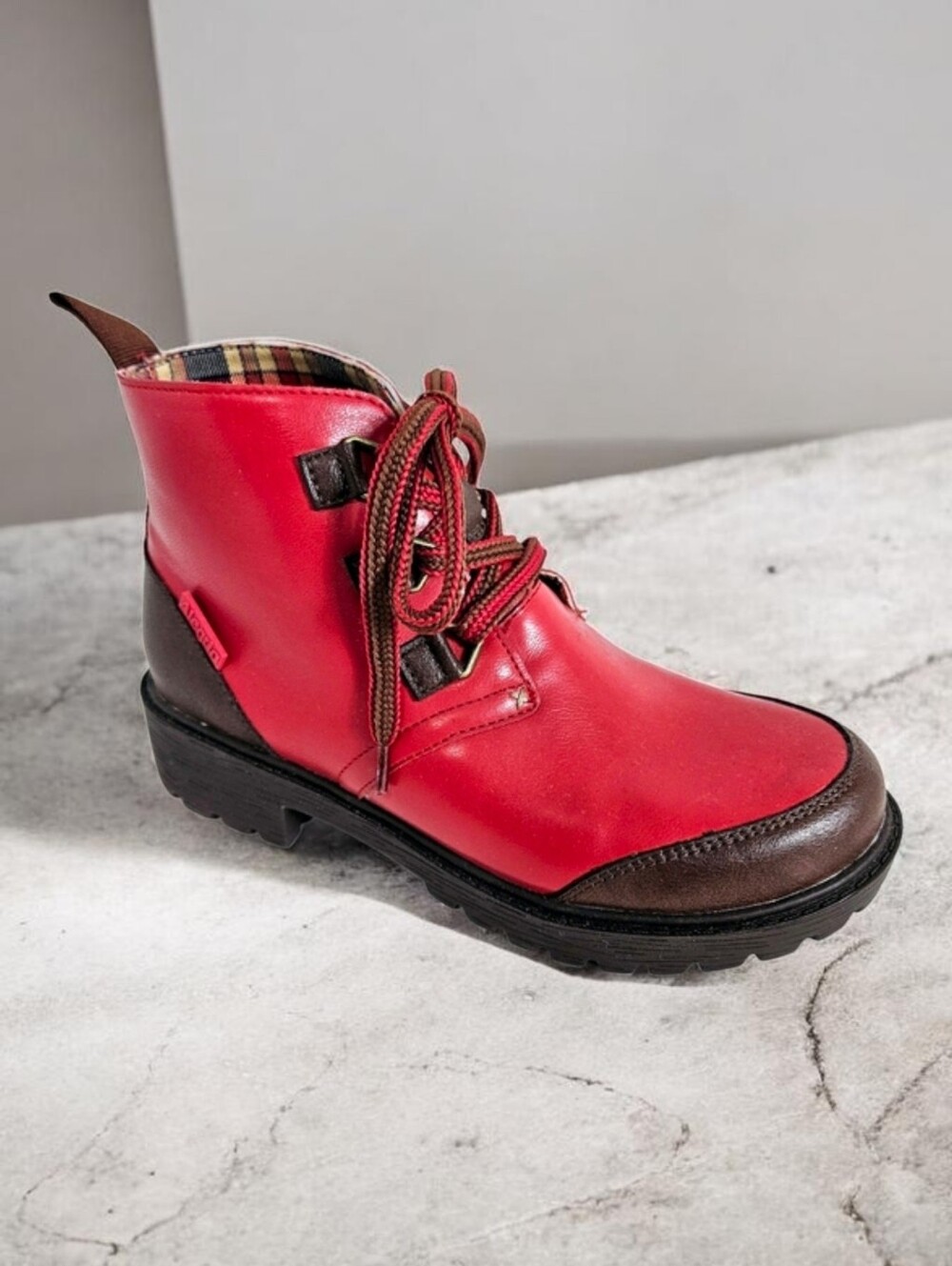 Alegria Ankle Boots 35 Cheri Ketchup Leather Lace Up Lug Sole Gorpcore Red Brown